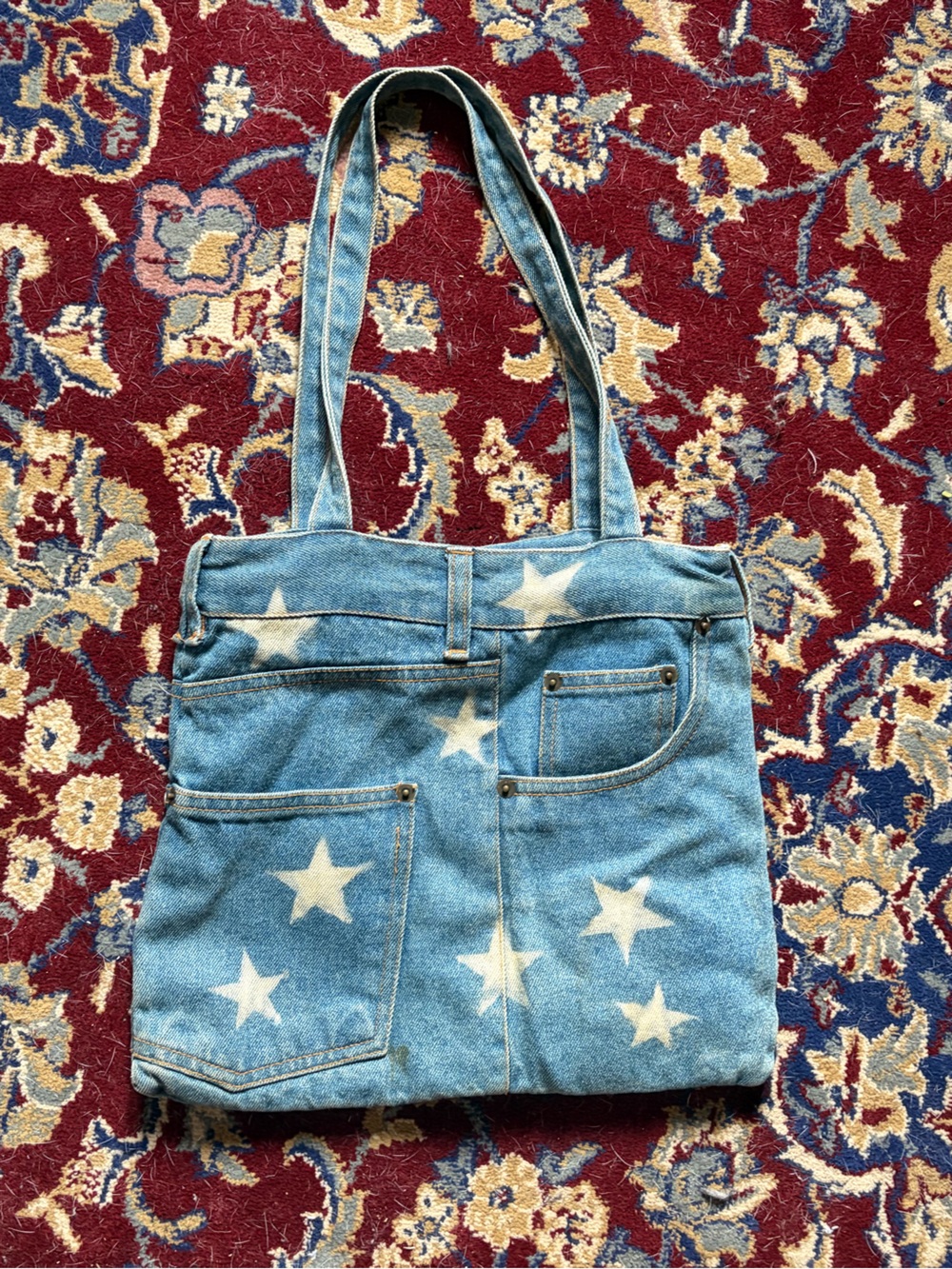 Denim Star Print Tote Bag - Blue